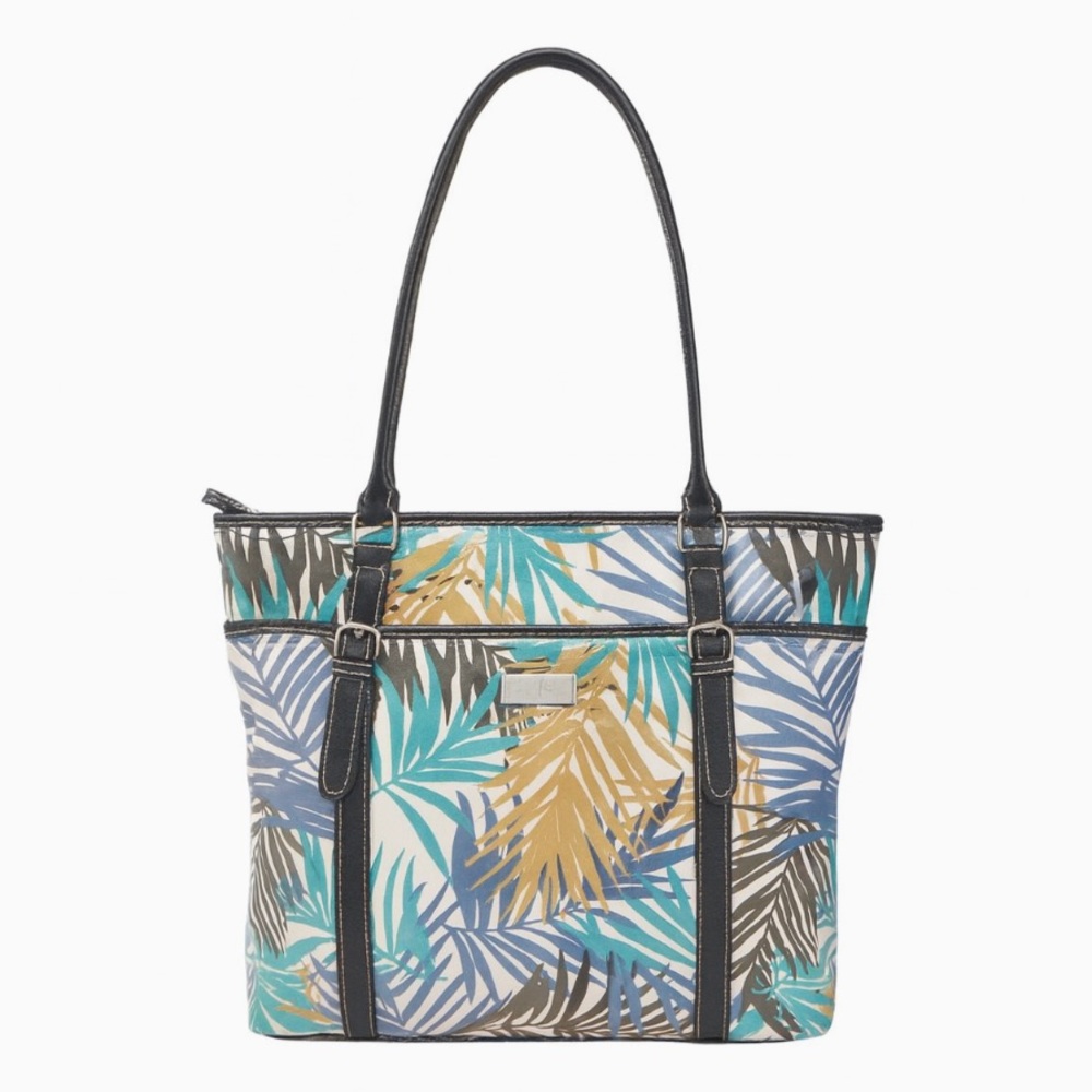 Nine & Co. Tropical Palm Leaf Print Shoulder Bag Tote Brand New Navy Teal